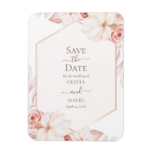 Boho White and Pink Roses Save the Date Card