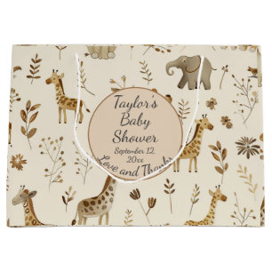 Boho White Beige Jungle Animals Baby Shower Large Gift Bag