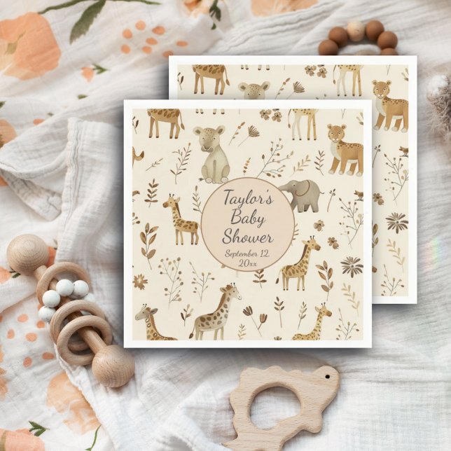 Boho White Beige Jungle Animals Baby Shower Napkin (Creator Uploaded)