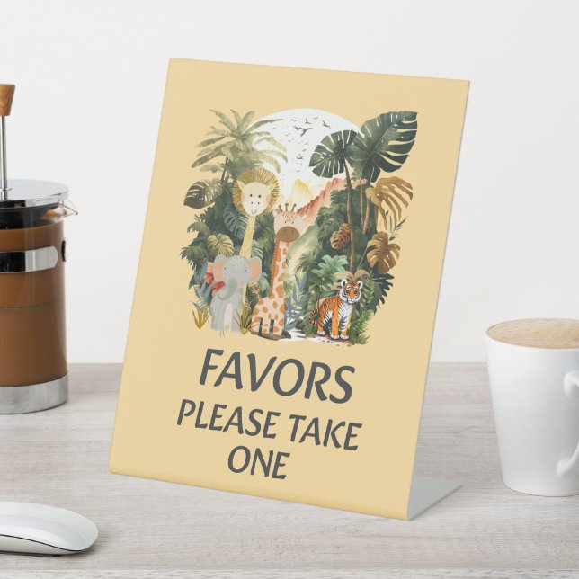 Boho White Beige Jungle Animals Favours Table Pedestal Sign (In SItu)