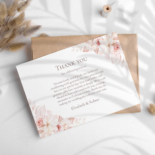 Boho White & Blush Pink Roses Wedding Thank You Card