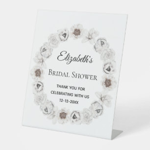 Boho White Floral Bridal Shower  Pedestal Sign