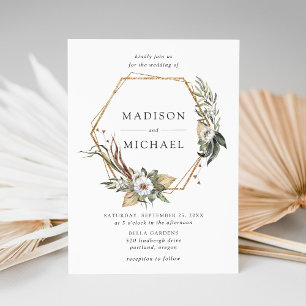 Boho White Floral & Greenery Wedding Invitation