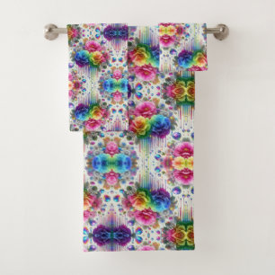 Boho White Floral Rainbow Bath Towel Set