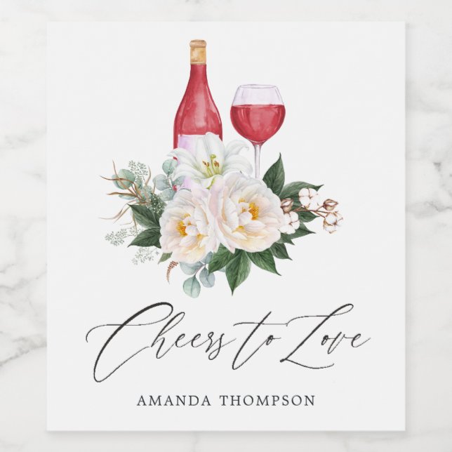 Boho White Floral Wine Tasting Bridal Shower Label (Single Label)