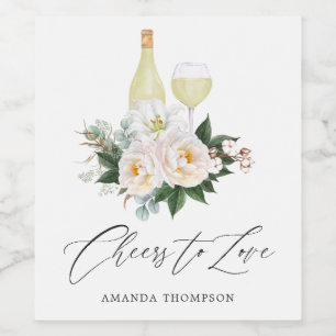 Boho White Floral Wine Tasting Bridal Shower Wine  Label