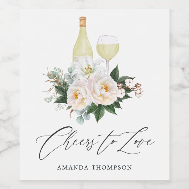 Boho White Floral Wine Tasting Bridal Shower Wine  Label (Single Label)