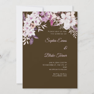 Boho White Floral Winter Mocha Brown Wedding Invitation