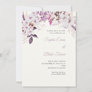 Boho White Floral Winter White Cream Wedding Invitation