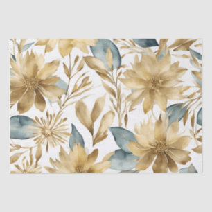 Boho White Gold Teal Flower Tissue Paper