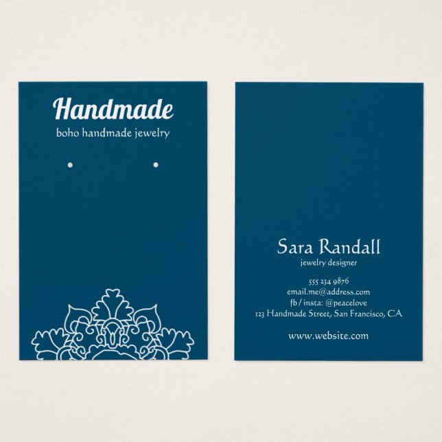 Boho White Mandala Dark Turquoise Écran d'oreille (Devant & derrière)