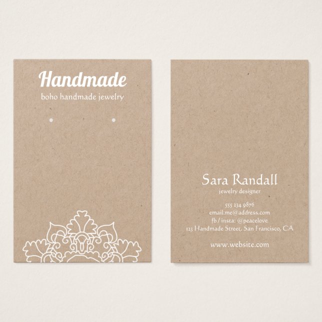 Boho White Mandala Rustic Kraft Earring Display (Front & Back)