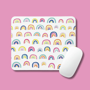 Boho White Multi Rainbow Mouse Pad
