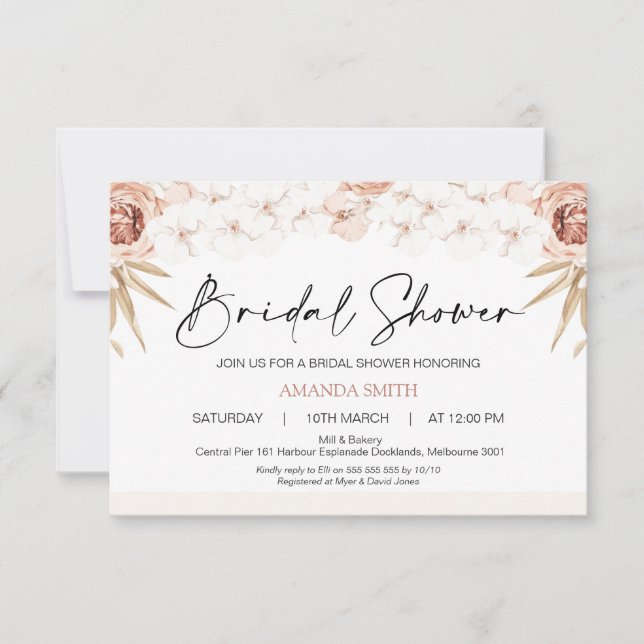 Boho White Orchards Palm Leaf Bridal Shower  Invitation (Front)