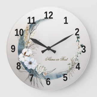 Boho White Orchid Flowers Blue Moon Elegant Large Clock