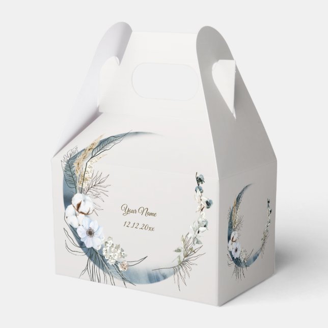 Boho White Orchid Flowers Blue Moon Elegant Party Favor Box (Front Side)