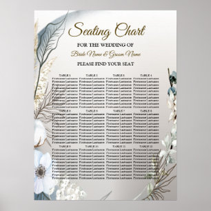 Boho White Orchid Flowers Blue Moon Elegant Party Poster