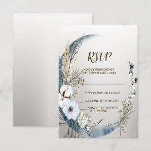Boho White Orchid Flowers Blue Moon Elegant Party RSVP Card