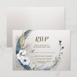 Boho White Orchid Flowers Blue Moon Elegant Party RSVP Card
