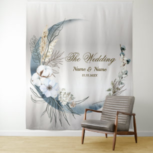 Boho White Orchid Flowers Blue Moon Elegant Party Tapestry