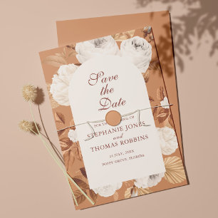 Boho White Peonies Terracotta Save the Date Card