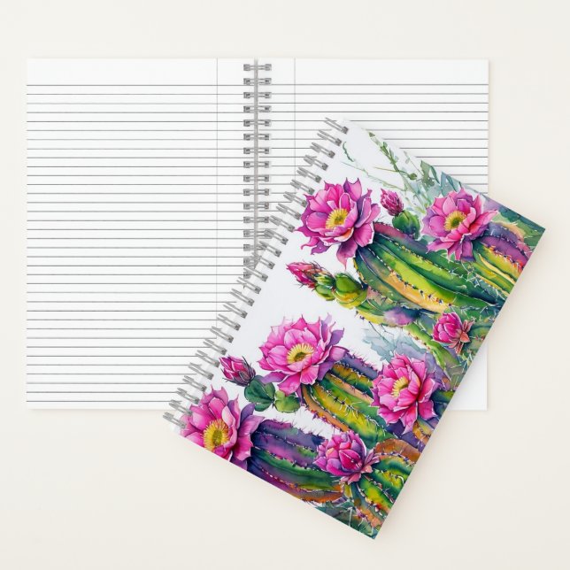 Boho White Pink Floral Cactus Foliage Design Notebook (Inside)