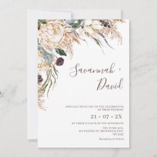 Boho White Protea Pampas Grasse Faire-part de mari
