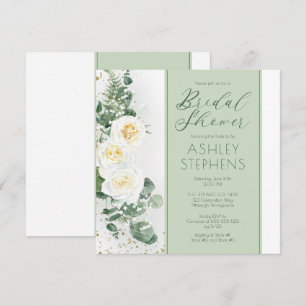 Boho White Rose Floral   Eucalyptus Bridal Shower  Invitation
