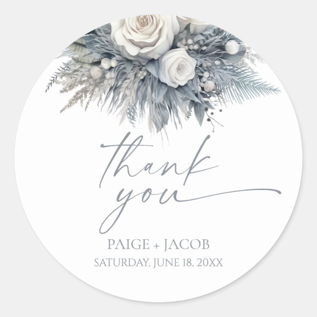 Boho White Rose Floral Flower Garden Wedding Classic Round Sticker (Front)