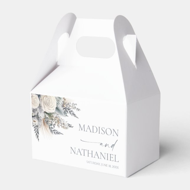 Boho White Rose Floral Flower Garden Wedding Favor Box (Front Side)