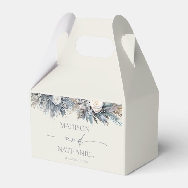 Boho White Rose Floral Flower Garden Wedding Favor Box (Front Side)