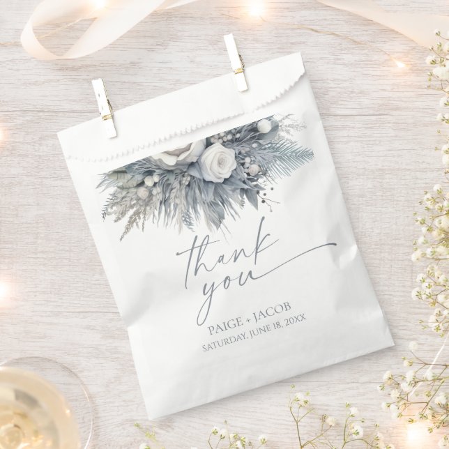 Boho White Rose Floral Flower Garden Wedding Favour Bag (Clipped)