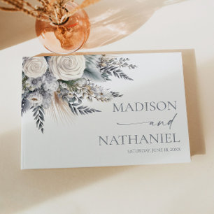 Boho White Rose Floral Flower Garden Wedding Guest Book