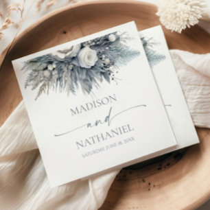 Boho White Rose Floral Flower Garden Wedding Napkin