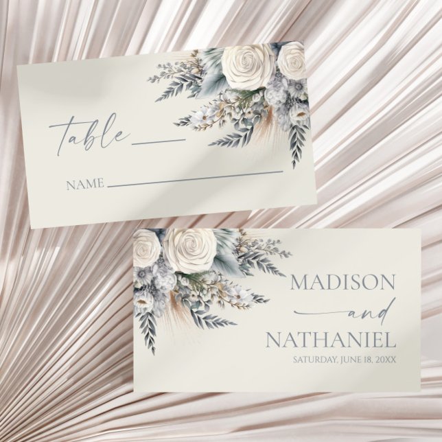 Boho White Rose Floral Flower Garden Wedding Place Card (Creator Uploaded)