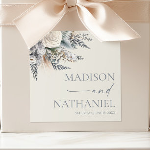 Boho White Rose Floral Flower Garden Wedding Square Sticker