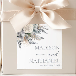 Boho White Rose Floral Flower Garden Wedding Square Sticker