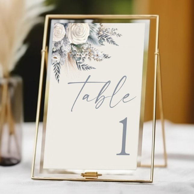 Boho White Rose Floral Flower Garden Wedding Table Number (Creator Uploaded)