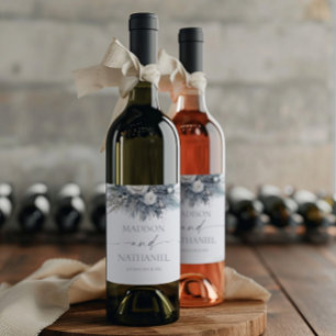 Boho White Rose Floral Flower Garden Wedding Wine Label