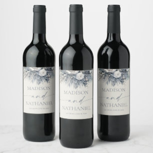 Boho White Rose Floral Flower Garden Wedding Wine Label
