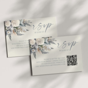 Boho White Rose Floral QR Code Wedding RSVP Card