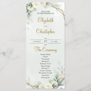 Boho White Roses Eucalyptus Greenery Gold Program