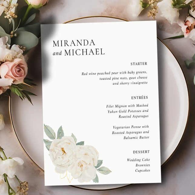 BOHO WHITE ROSES FLEURS MARIAGE MENU DÎNER (Créateur téléchargé)