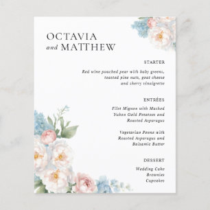 BOHO WHITE ROSES FLOWERS WEDDING DINNER MENU
