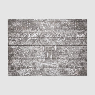 Boho white rustic dreamcatcher floral doodles wood tissue paper