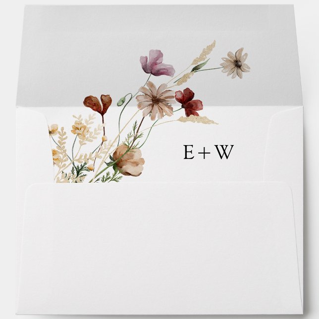 Boho White Wedding Envelope (Boho White Wildflower Wedding Envelope Monogrammed by Painted Paperie
)