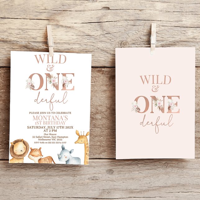 Boho Wild and Onederful Safari 1st Birthday Invitation (Wild and Onederful 1st Birthday Invitation Girl Safari Themed First Birthday Invitation Jungle )