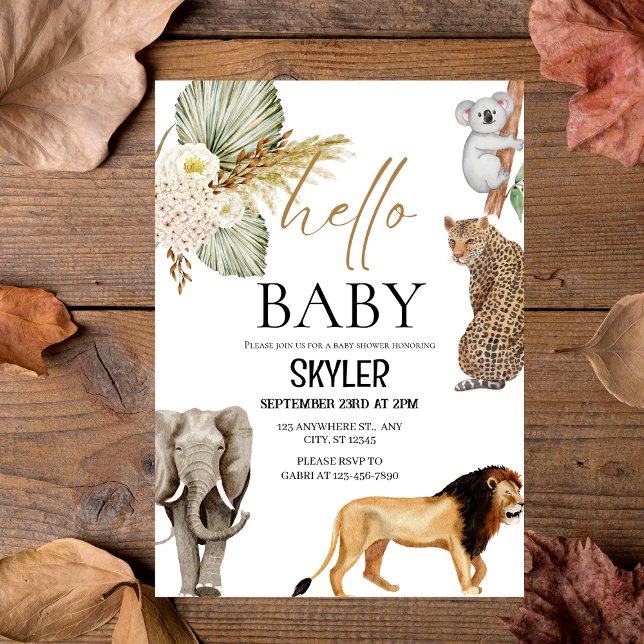 Boho Wild Animaux "Hello Baby" Douche Invitation (Boho Wild Animals "Hello Baby" Shower Invitation)