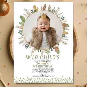 Boho Wild Child 1st Birthday Photo Invitation