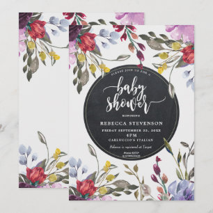 boho wild flower floral baby shower invitation